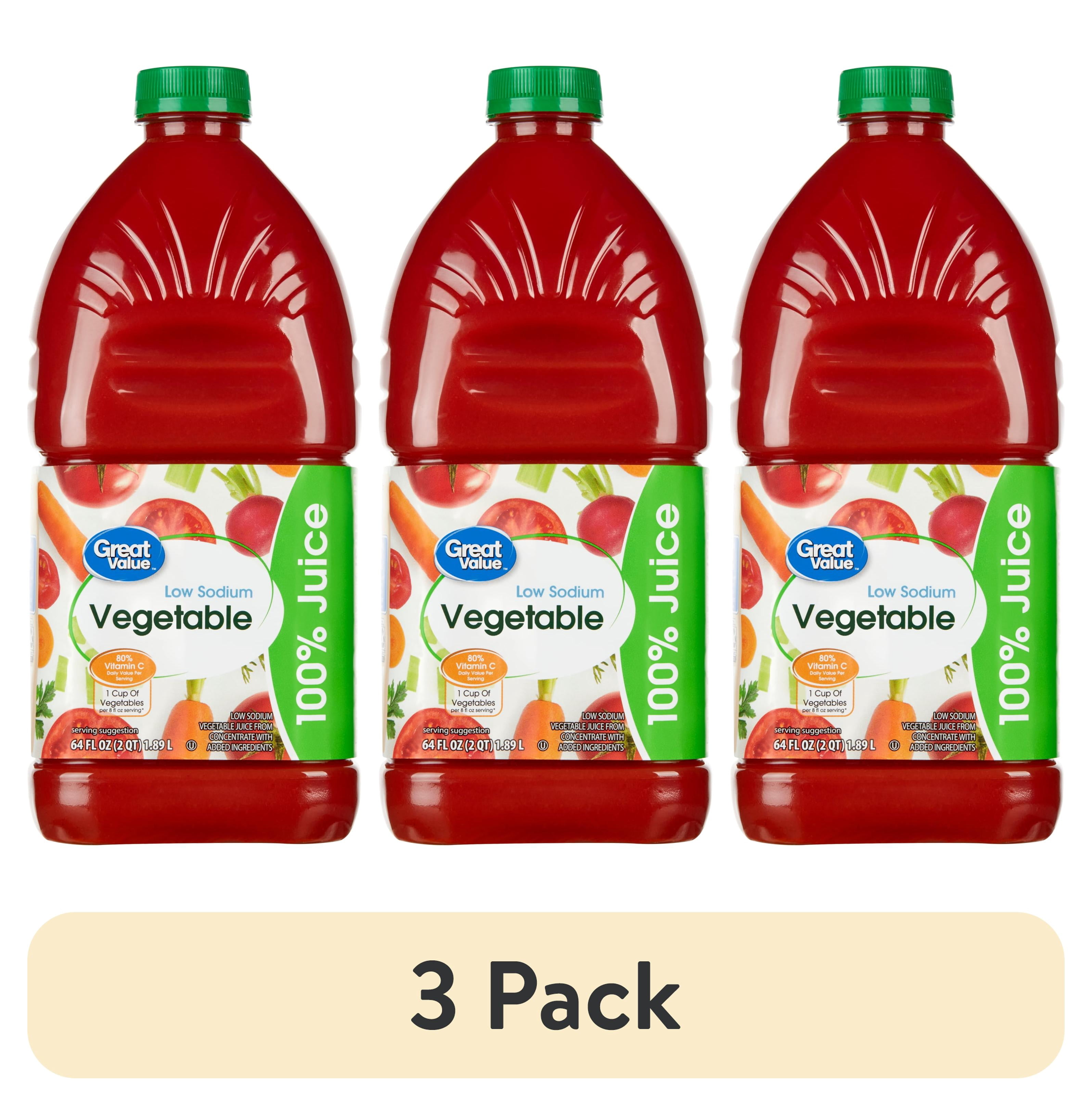 (3 pack) Great Value Low Sodium Vegetable 100% Juice, 64 fl oz