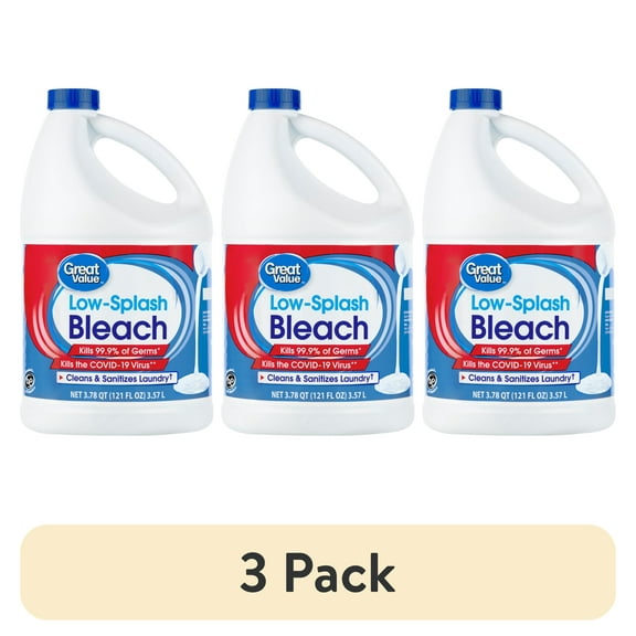 (3 pack) Great Value Concentrated Low Splash Bleach, 121 fl oz