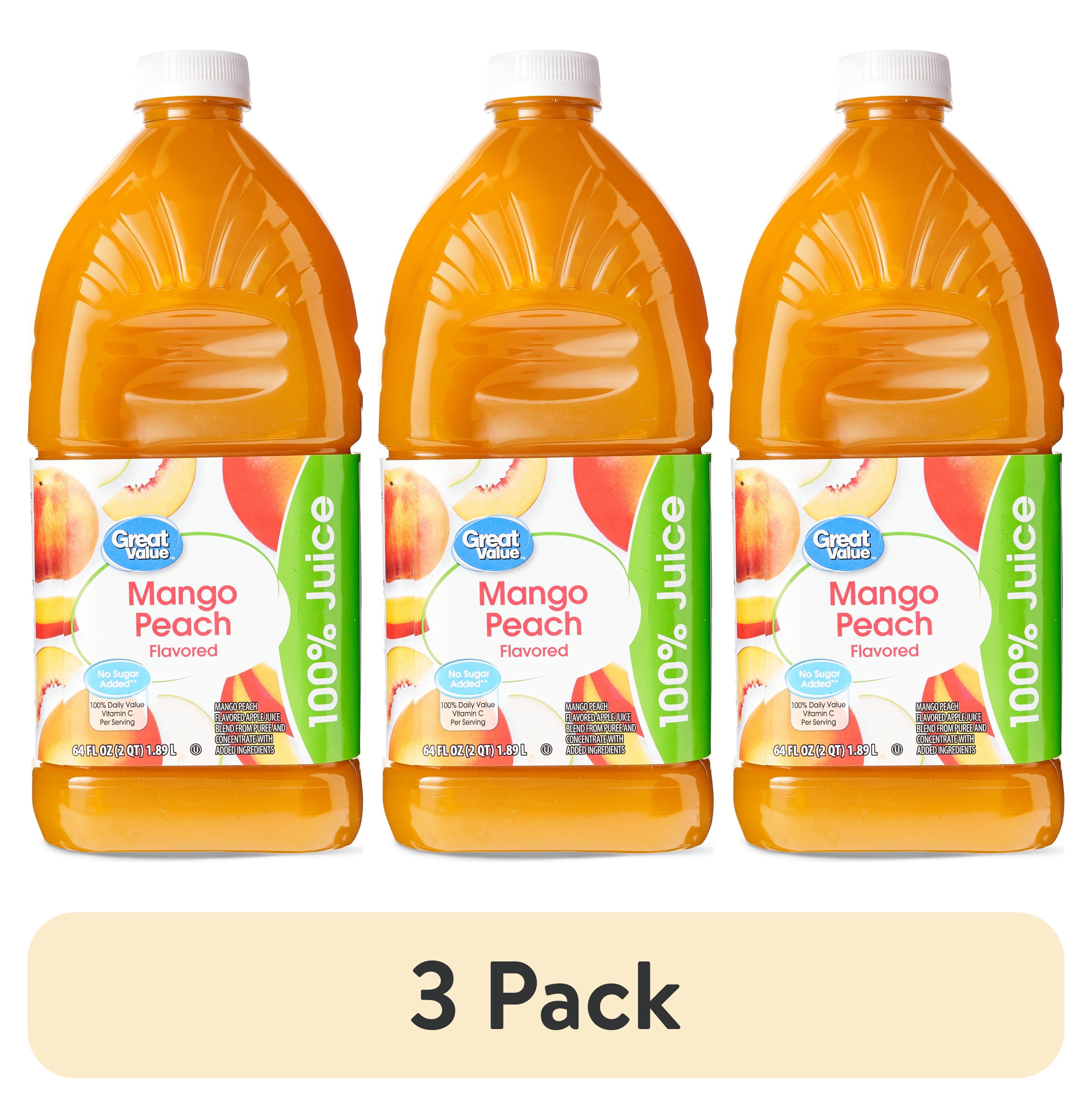 (3 pack) Great Value Mango Peach Flavored, 100% Juice, 64 fl oz