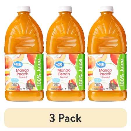 (3 pack) Great Value Mango Peach Flavored, 100% Juice, 64 fl oz