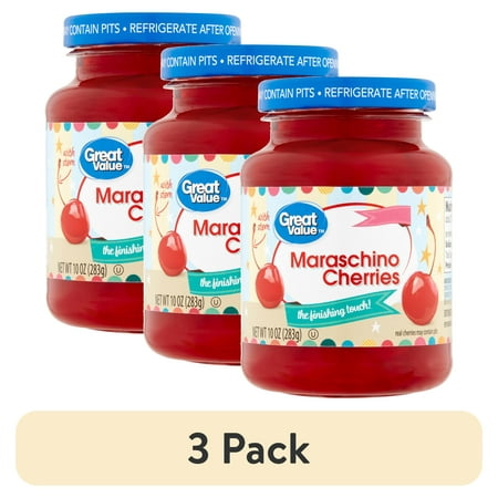 (3 pack) Great Value Maraschino Cherries, 10 oz