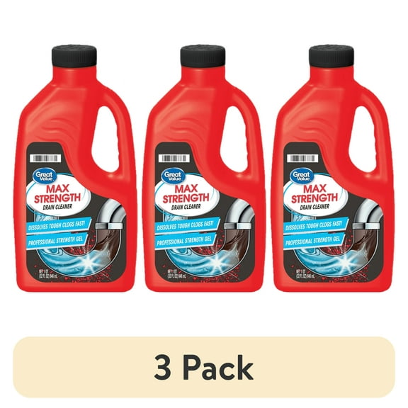 (3 pack) Great Value Max Strength Drain Cleaner, 32 fl oz
