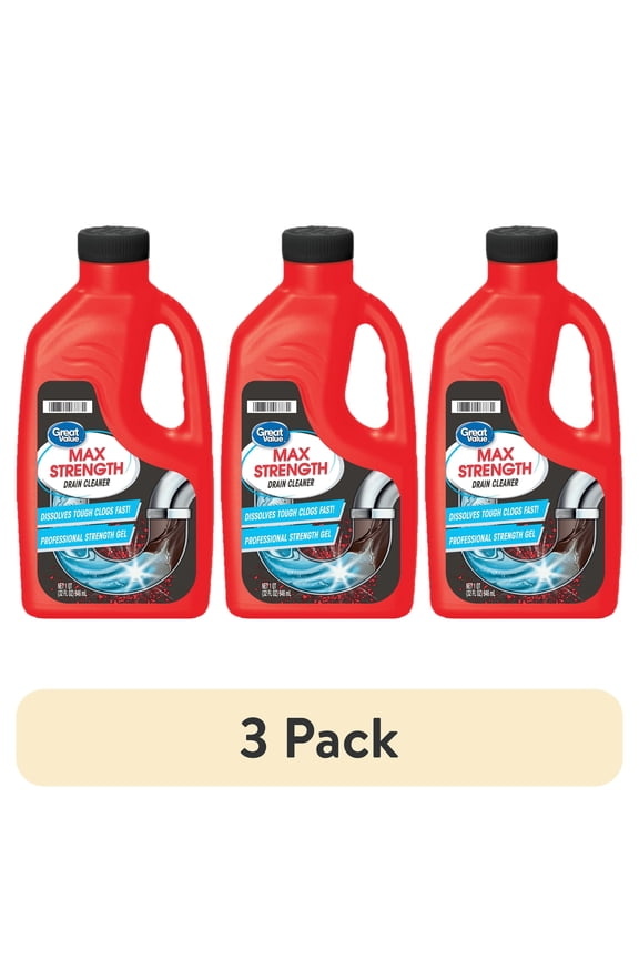 (3 pack) Great Value Max Strength Drain Cleaner, 32 fl oz