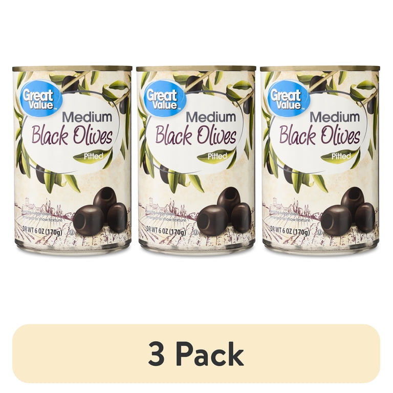 3 pack) Great Value Medium Pitted Black Olives, 6 oz - Walmart.com