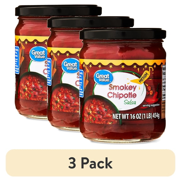 (3 pack) Great Value Medium Smokey Chipotle Salsa, 16 oz