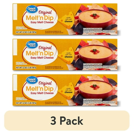 (3 pack) Great Value Melt 'n Dip Easy Melting Cheese, 32 oz Block