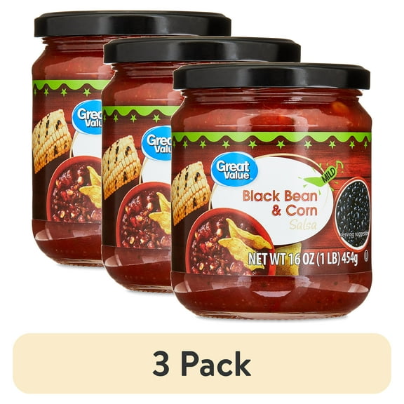 (3 pack) Great Value Mild Black Bean & Corn Salsa, 16 oz