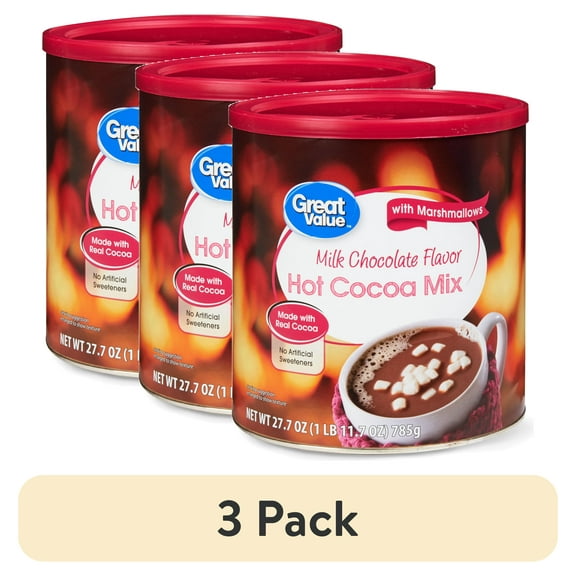 (3 pack) Great Value Milk Chocolate Hot Cocoa Drink Mix with Marshmallows, 27 oz Canister