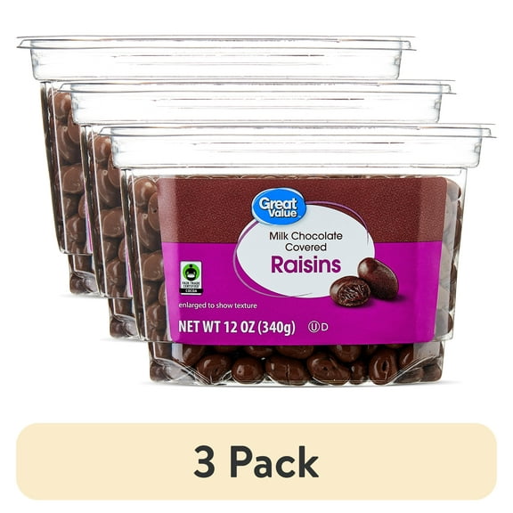 (3 pack) Great Value Milk Chocolate Raisin Tub, 12 oz