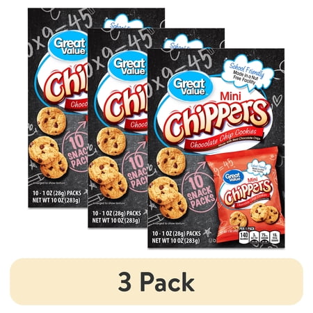 (3 pack) Great Value Mini Chipper Cookies, 1 oz, 10 Snack Packs