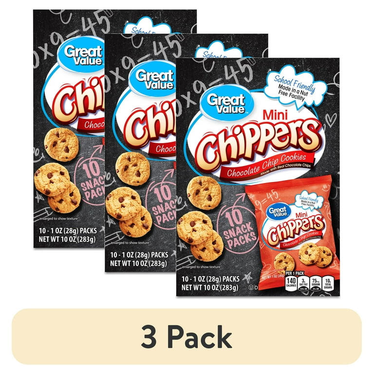 3 pack) Great Value Mini Chipper Cookies, 1 oz, 10 Snack Packs
