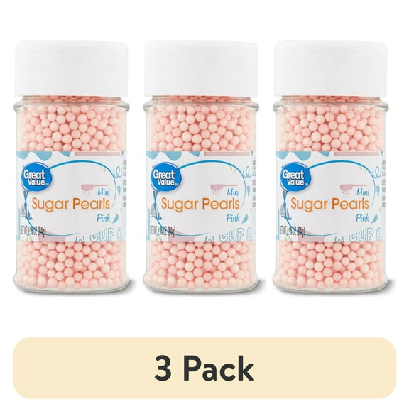(3 pack) Great Value Mini Sugar Pearls, Pink, 2.95 oz