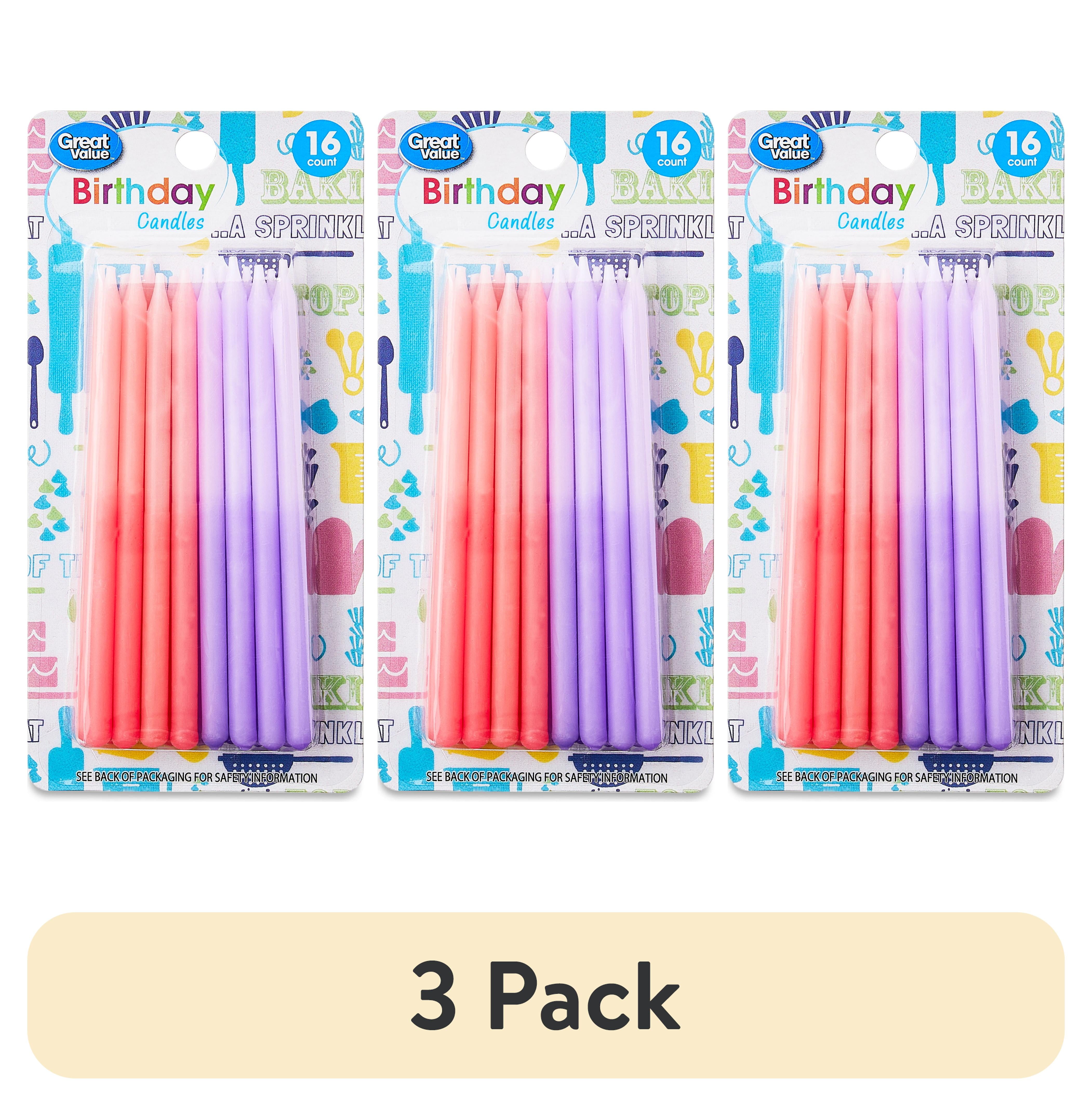 (3 pack) Great Value Tall Ombre Pink and Purple Birthday Candles, 16 Count