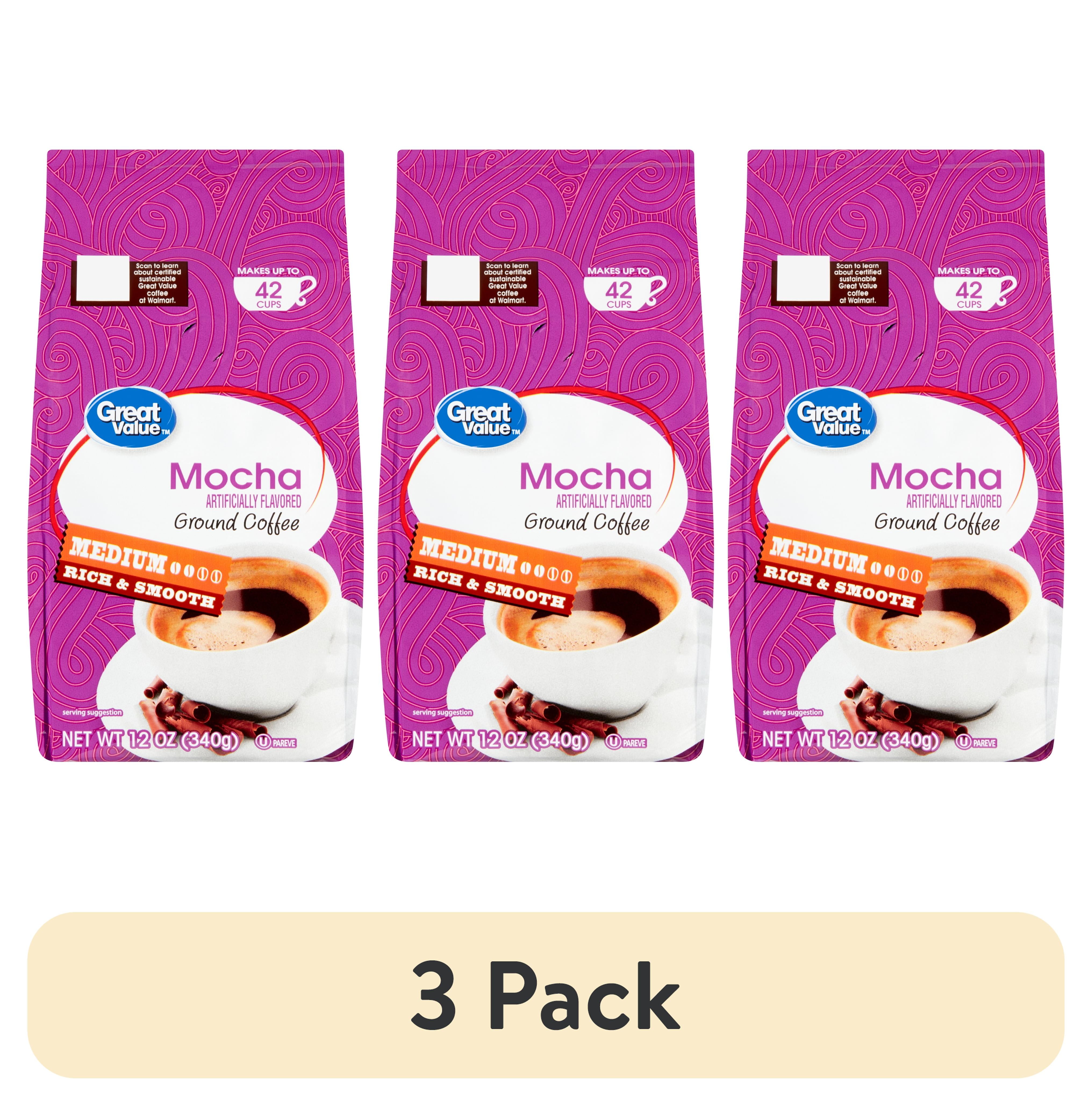 (3 pack) Great Value Mocha Medium Roast Ground Coffee, 12 oz, Bag
