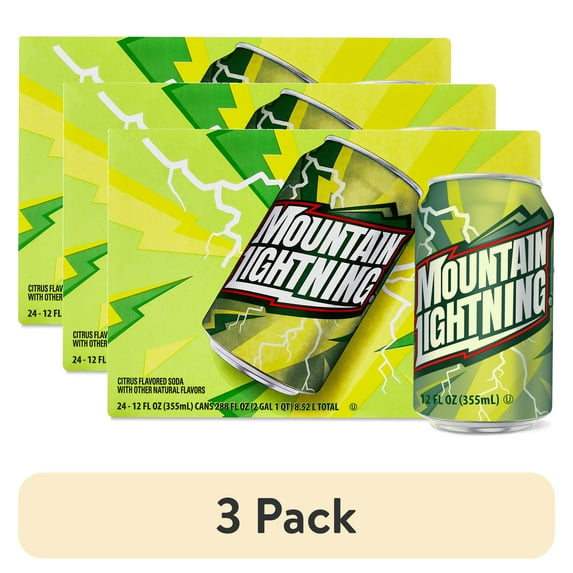 (3 pack) Great Value Mountain Lightning Citrus Flavored Soda, 12 fl oz, 24 Count