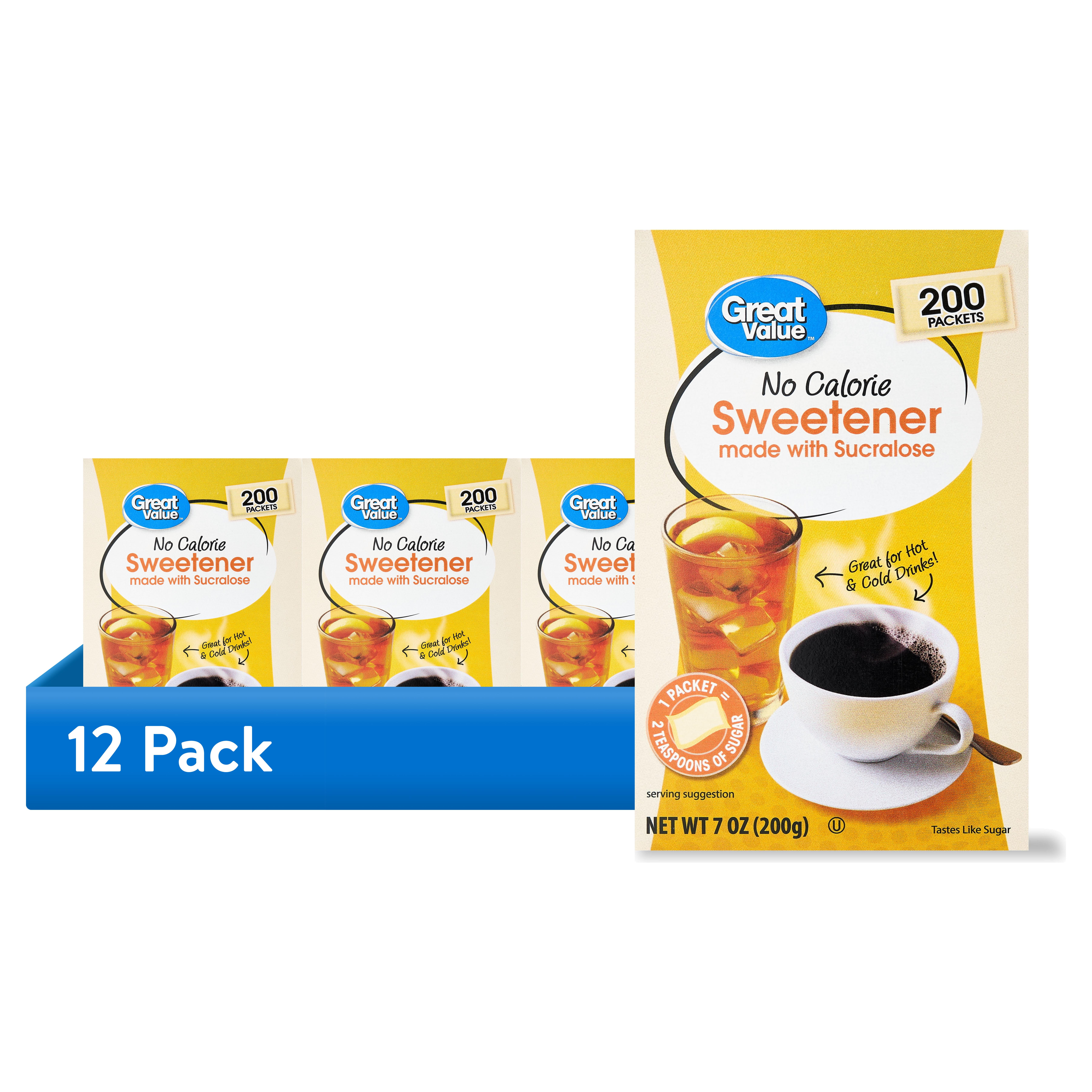 (3 pack) Great Value No Calorie Sweetener, 200 Count, 7 oz