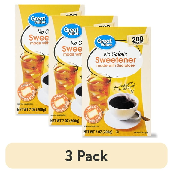 (3 pack) Great Value No Calorie Sweetener, 200 Count, 7 oz