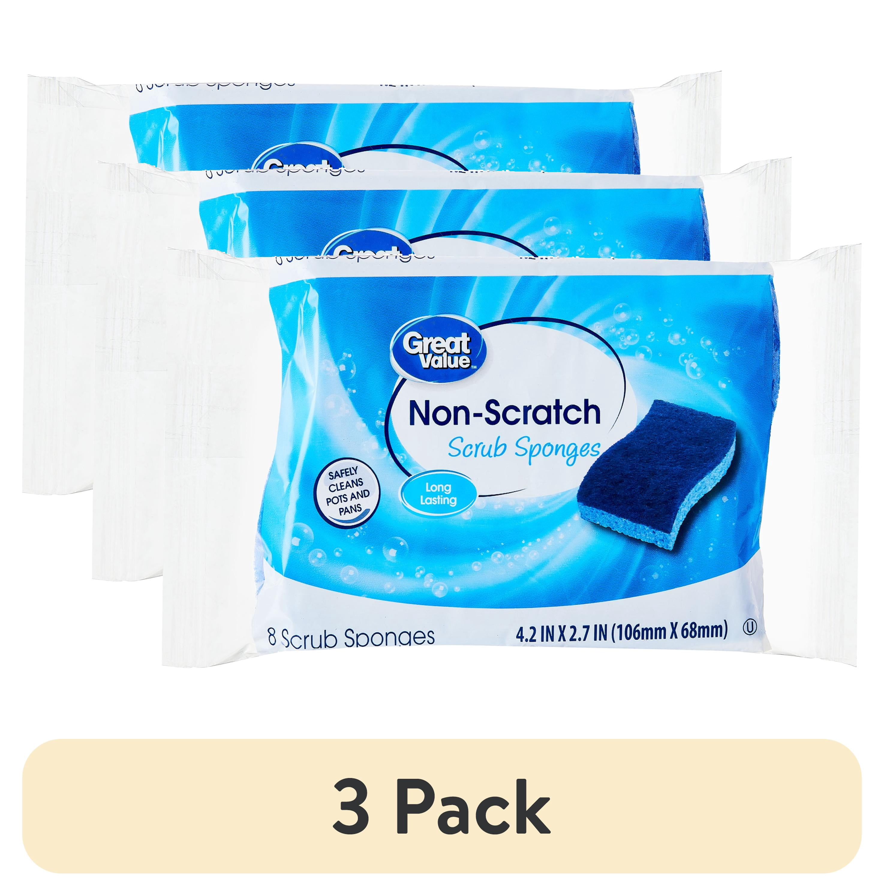 (3 pack) Great Value Non-Scratch Scrub Sponges, 8 Count