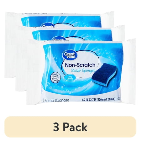 (3 pack) Great Value Non-Scratch Scrub Sponges, 8 Count