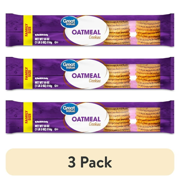 (3 pack) Great Value Oatmeal Flavor Cookies, 18 oz