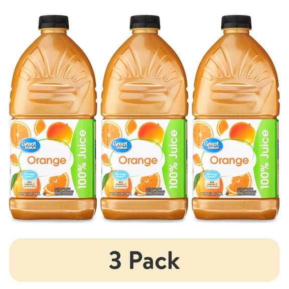 (3 pack) Great Value Orange 100% Juice, 64 fl oz