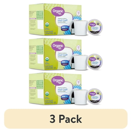 (3 pack) Great Value Organic Arabica Half Caff Medium Roast Ground Coffee Pods, 12 Count