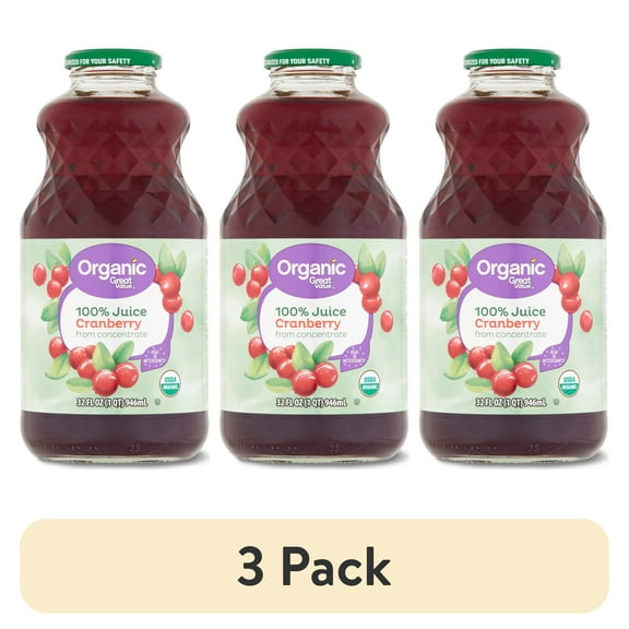 (3 pack) Great Value Organic Cranberry Juice, 32 fl oz (Shelf Stable)