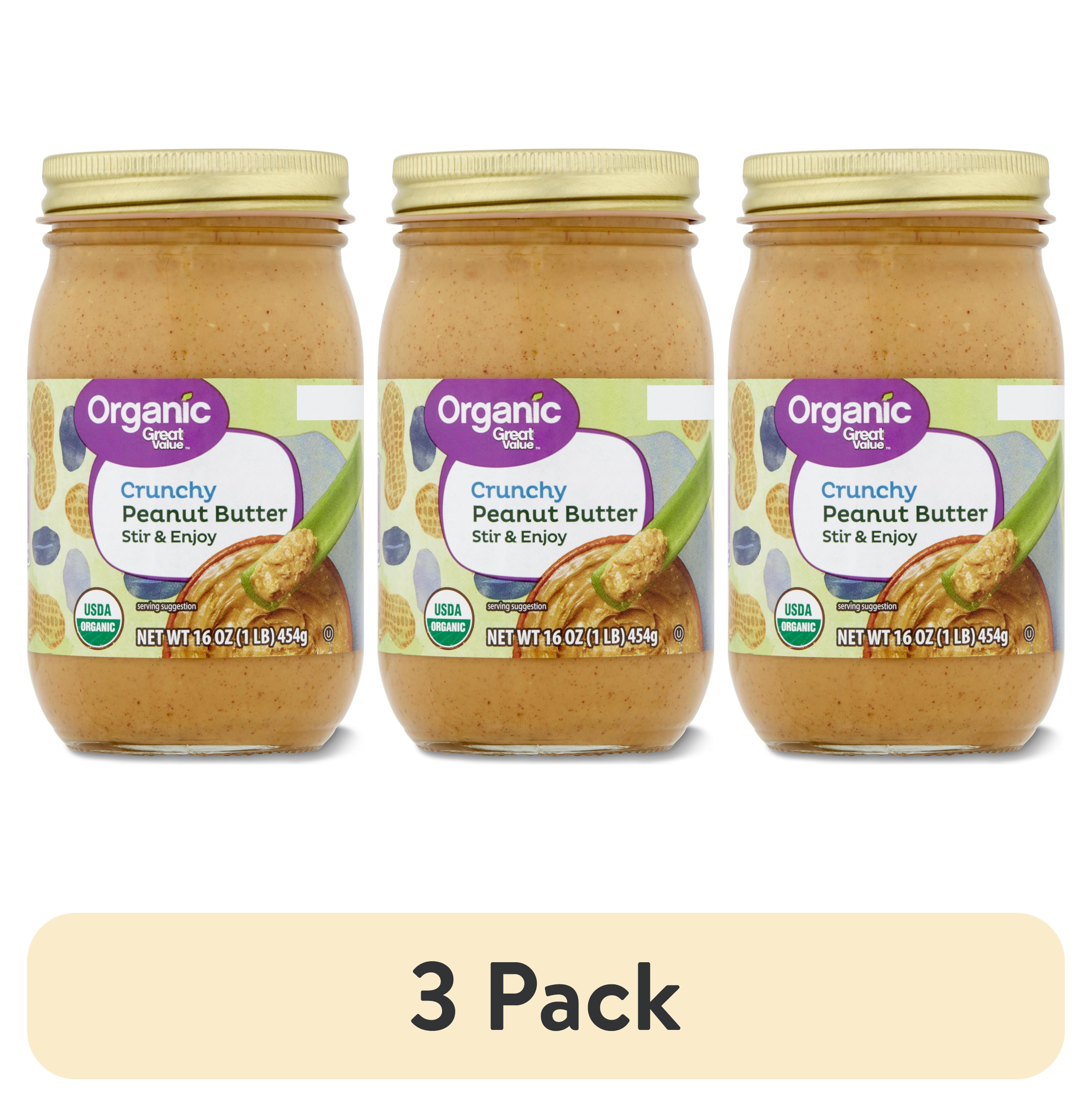 (3 pack) Great Value Organic Crunchy Stir and Enjoy Peanut Butter, 16 oz