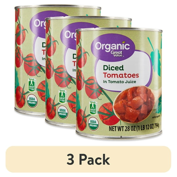 (3 pack) Great Value Organic Diced Tomatoes in Tomato Juice, 28 oz