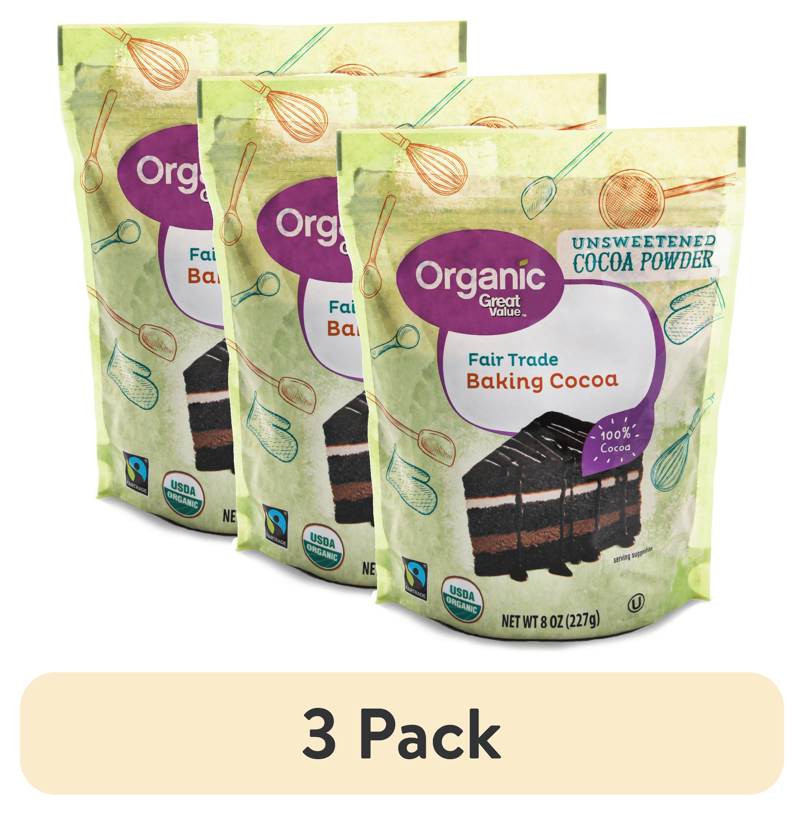 3 pack) Great Value Organic Fair Trade Unsweetened Baking Cocoa, 8