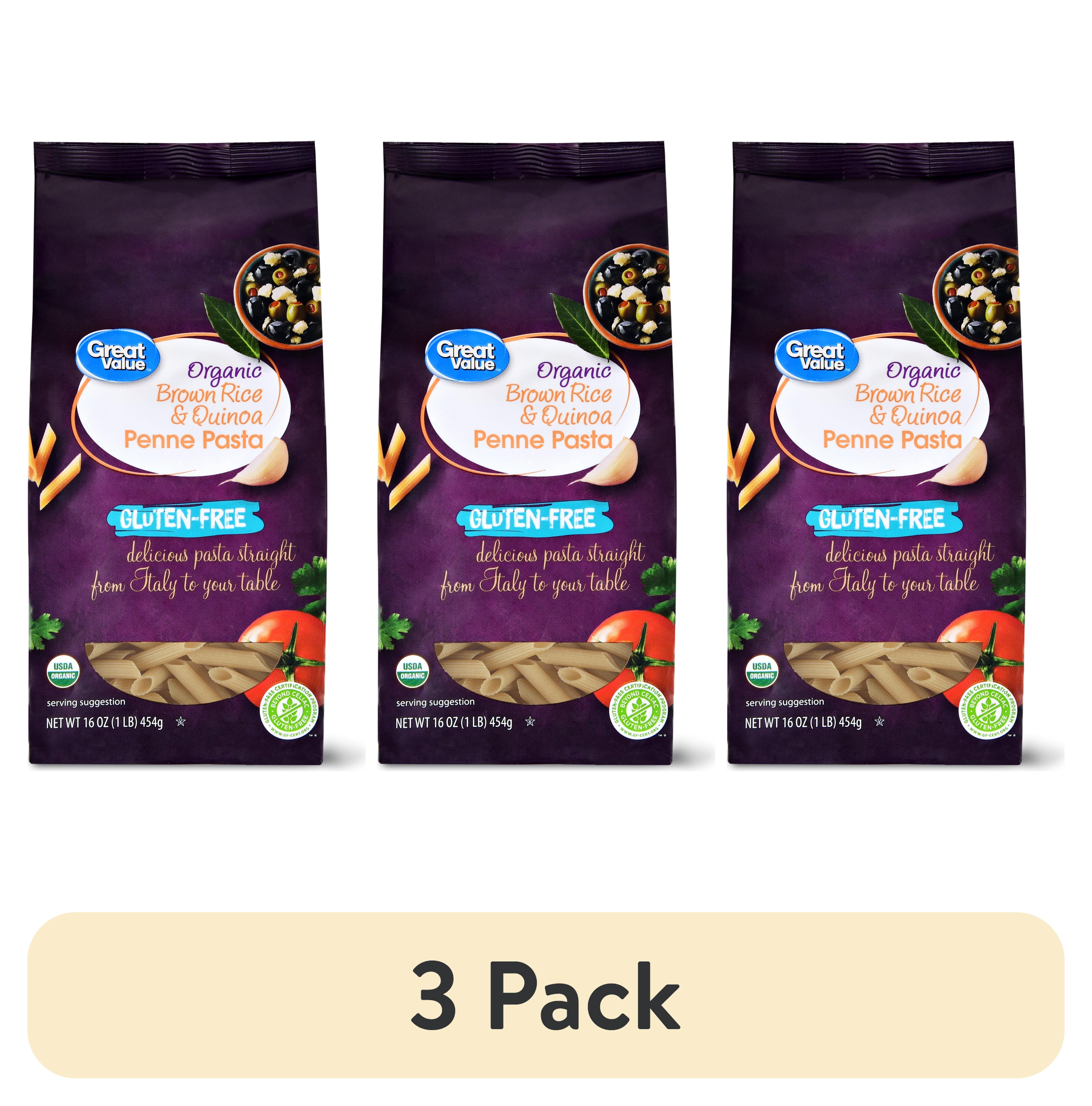 (3 pack) Great Value Organic Gluten-Free Brown Rice & Quinoa Penne Pasta, 16 oz Bag (Shelf Stable)