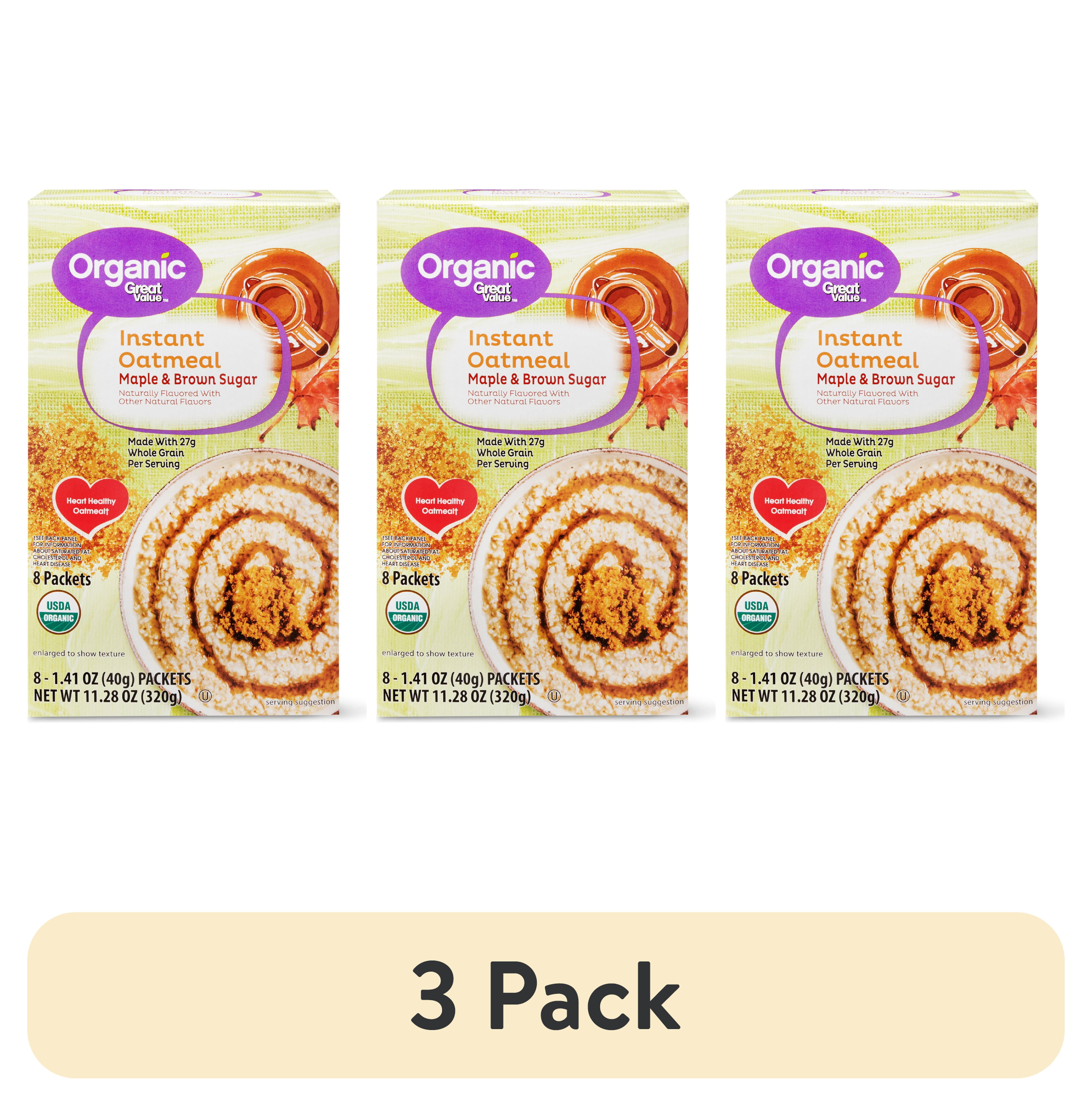 (3 pack) Great Value Organic Maple & Brown Sugar Instant Oatmeal, 1.41 oz, 8 Count