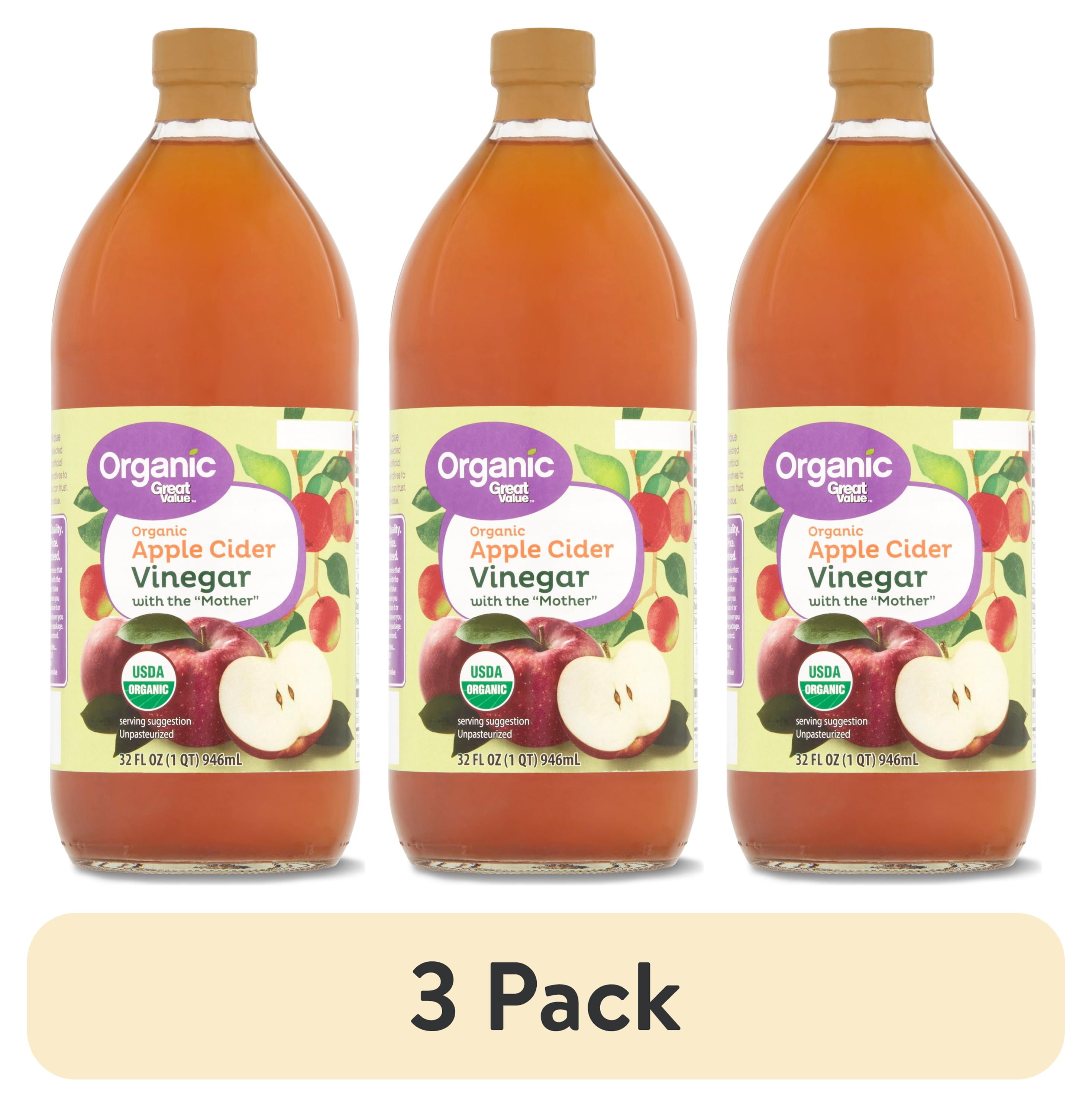 (3 pack) Great Value Organic Raw Unfiltered Apple Cider Vinegar, 32 fl oz