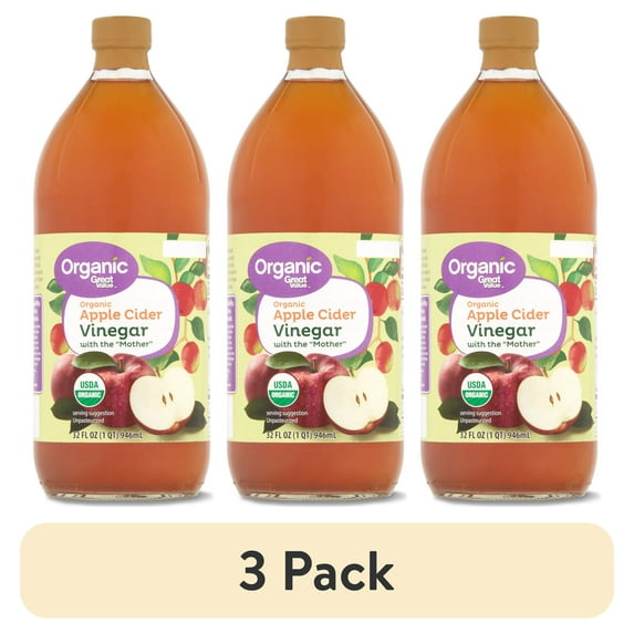 (3 pack) Great Value Organic Raw Unfiltered Apple Cider Vinegar, 32 fl oz