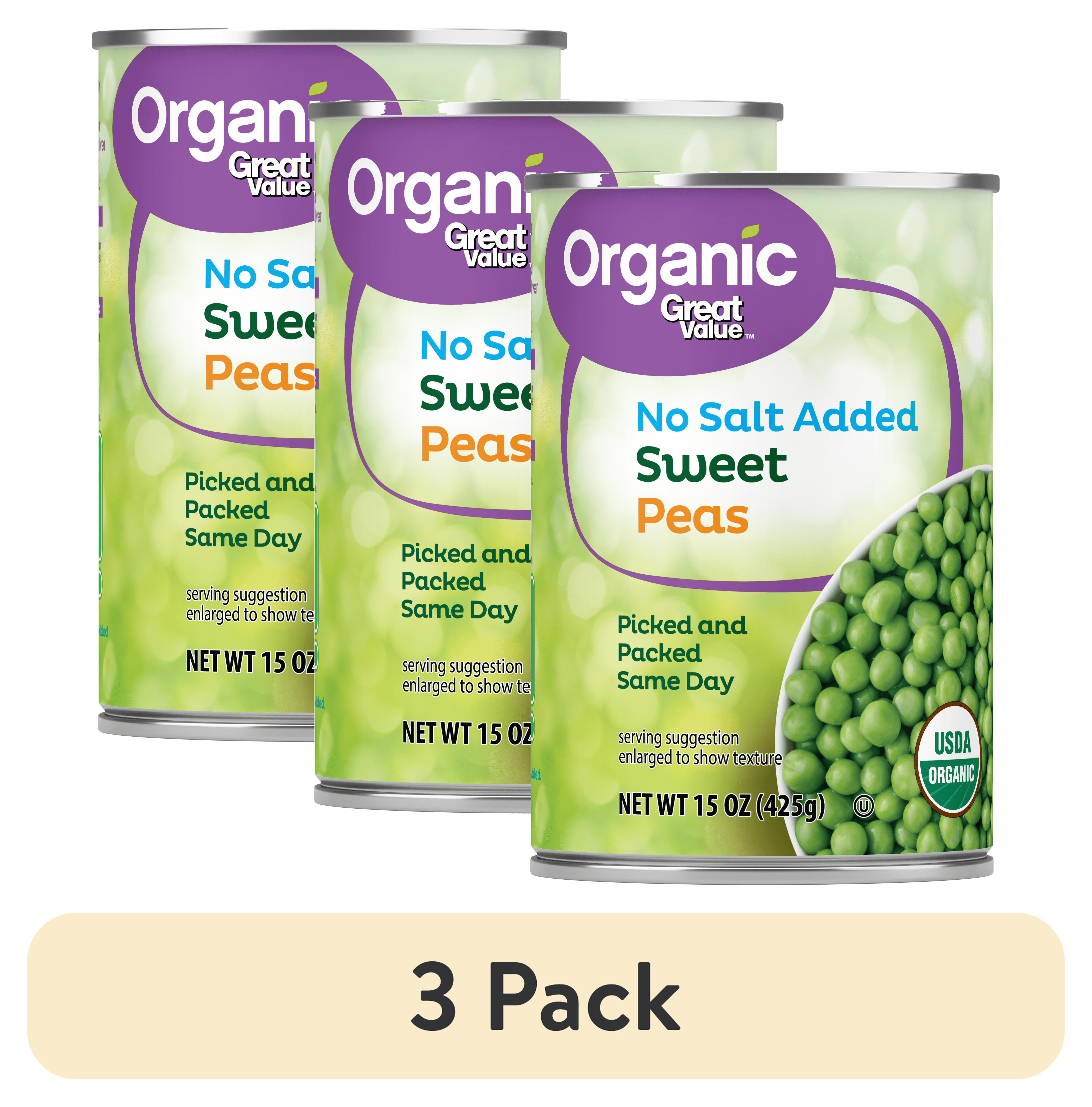 (3 pack) Great Value Organic Sweet Peas No Salt Added, 15 oz