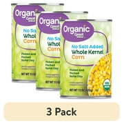 (3 pack) Great Value Organic Whole Kernel Corn, No Salt Added, 15 oz