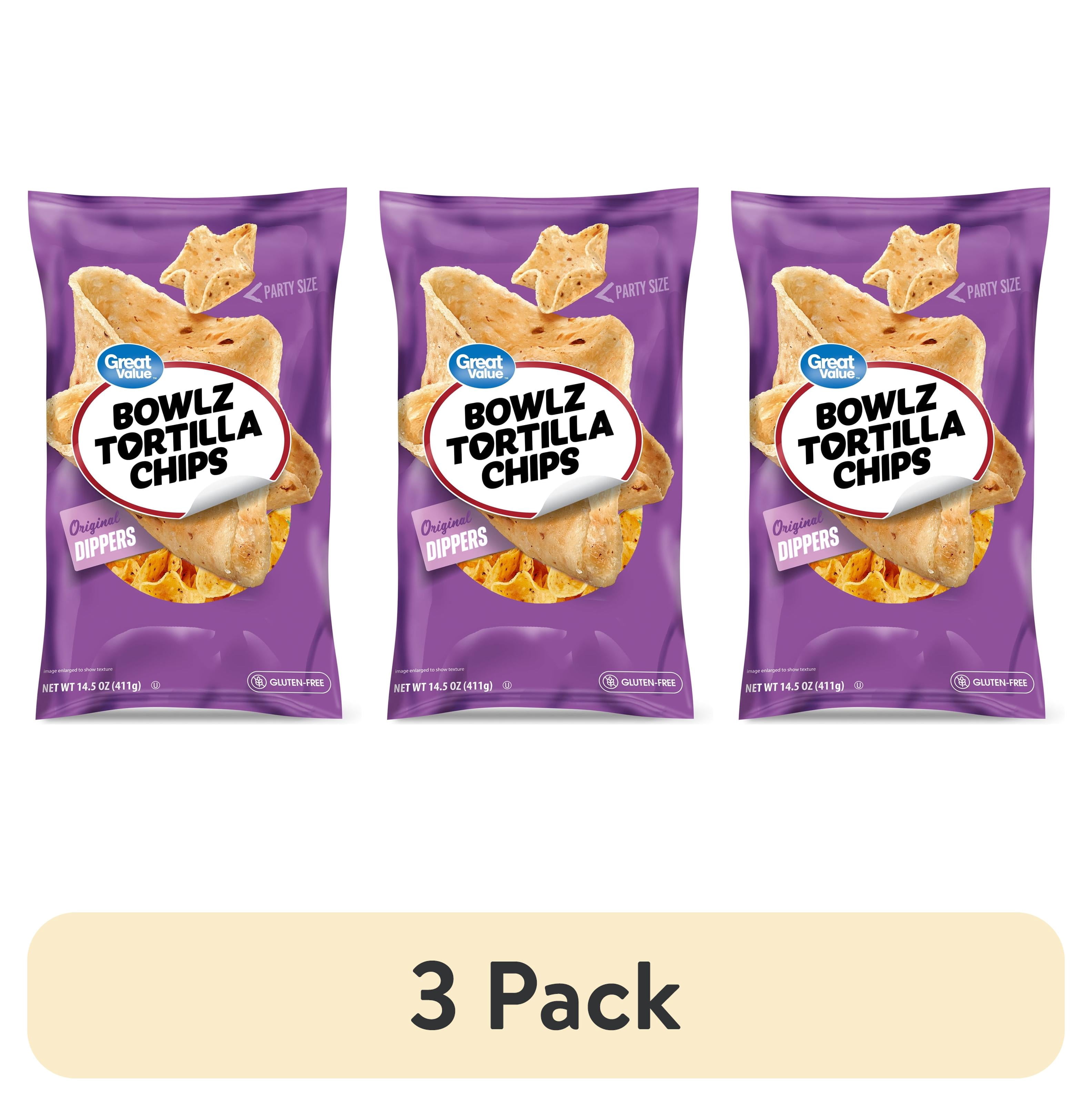 (3 pack) Great Value Original Dippers Bowlz Tortilla Chips Party Size, 14.5 oz