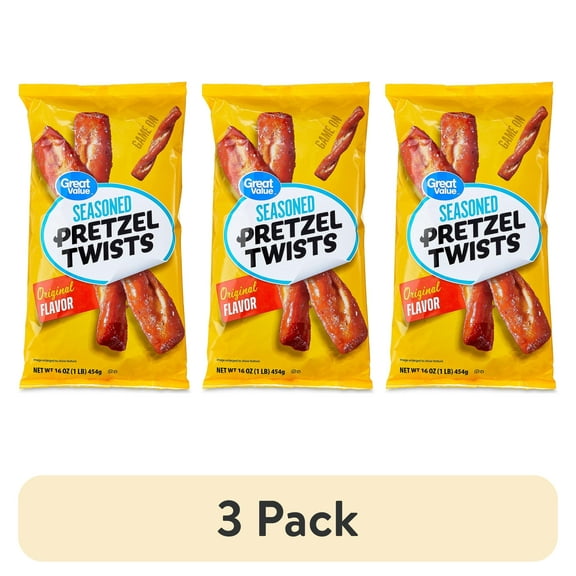 (3 pack) Great Value Original Seasoned Pretzel Twists, 16 oz