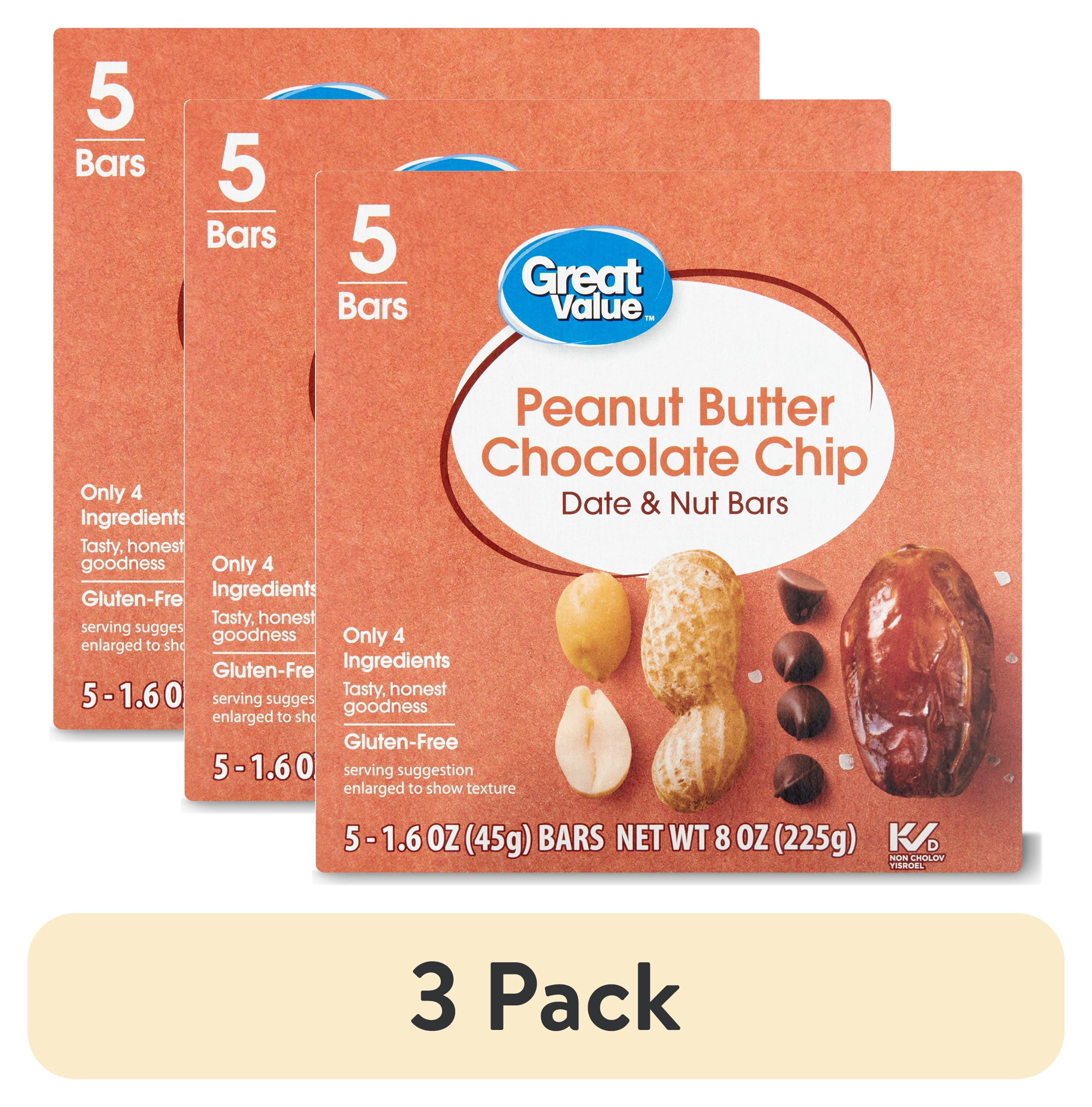 (3 pack) Great Value Peanut Butter Chocolate Chip Date & Nut Bars, 8 oz, 5 Count