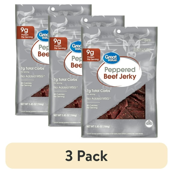 (3 pack) Great Value Peppered Beef Jerky, 5.85 oz