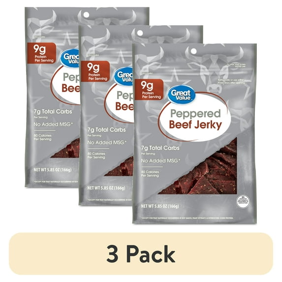 (3 pack) Great Value Peppered Beef Jerky, 5.85 oz