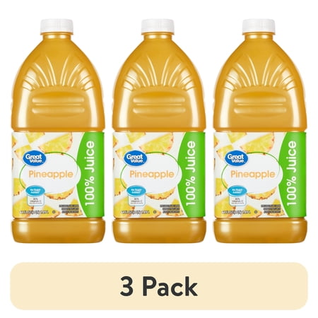 (3 pack) Great Value Pineapple 100% Juice, 64 fl oz