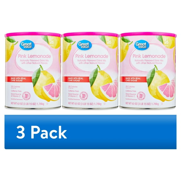 (3 pack) Great Value Pink Lemonade, 26 Quart