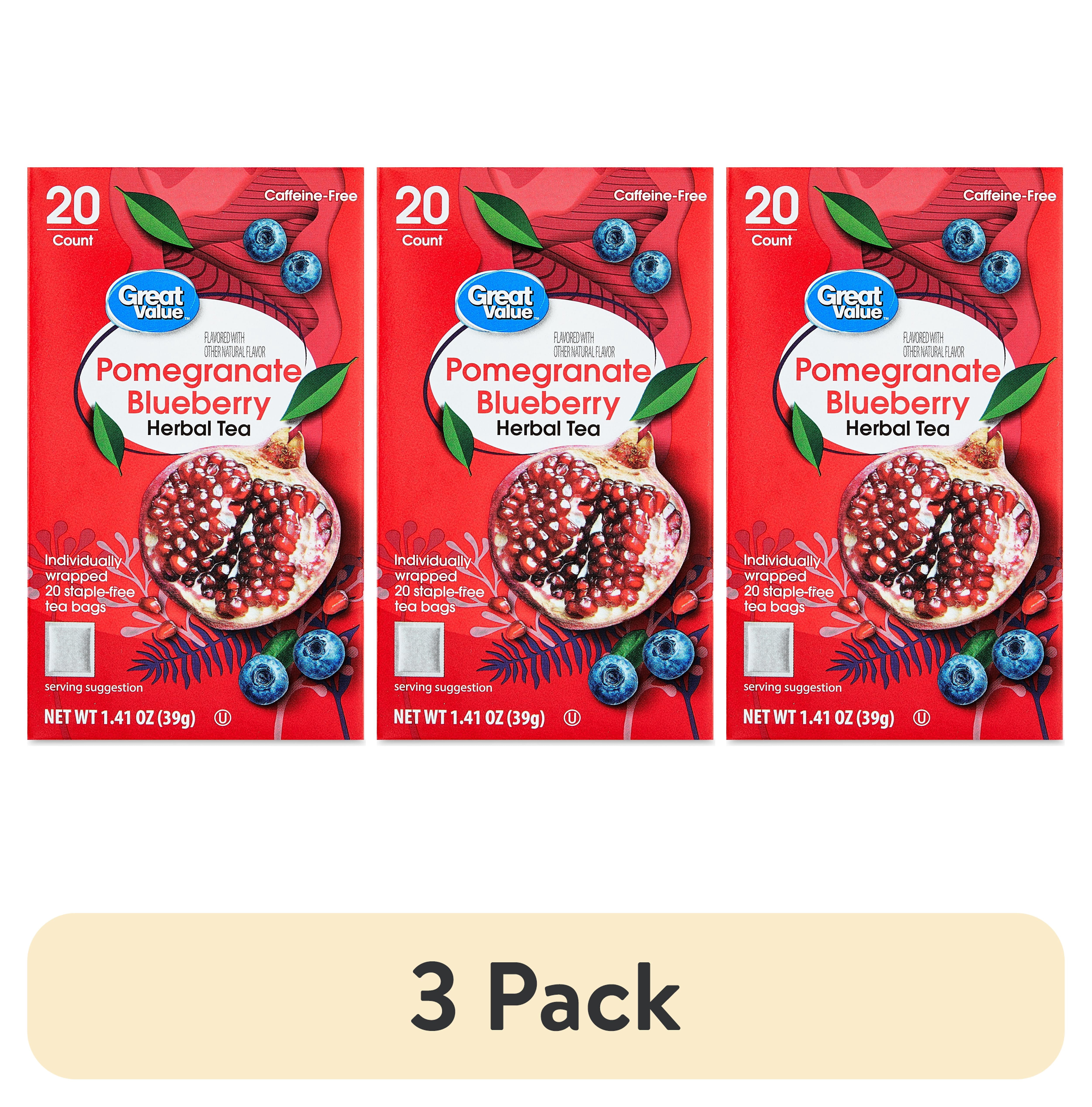 (3 pack) Great Value Pomegranate Blueberry Herbal Tea, 1.41 oz, 20 Count