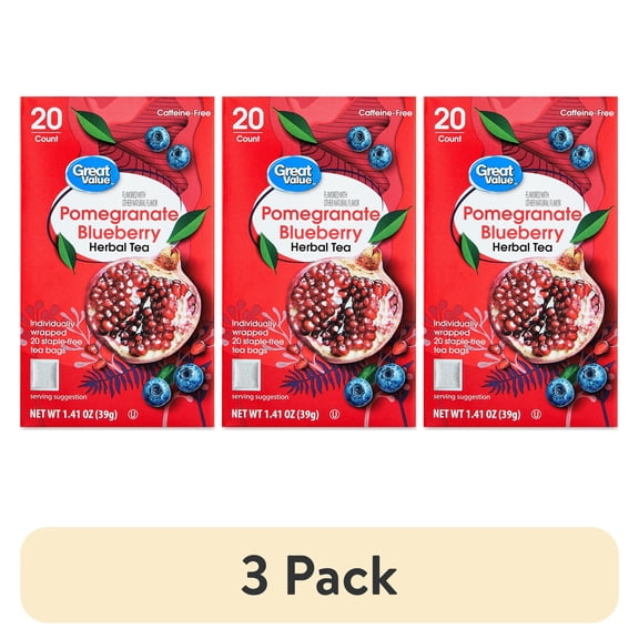 (3 pack) Great Value Pomegranate Blueberry Herbal Tea, 1.41 oz, 20 Count