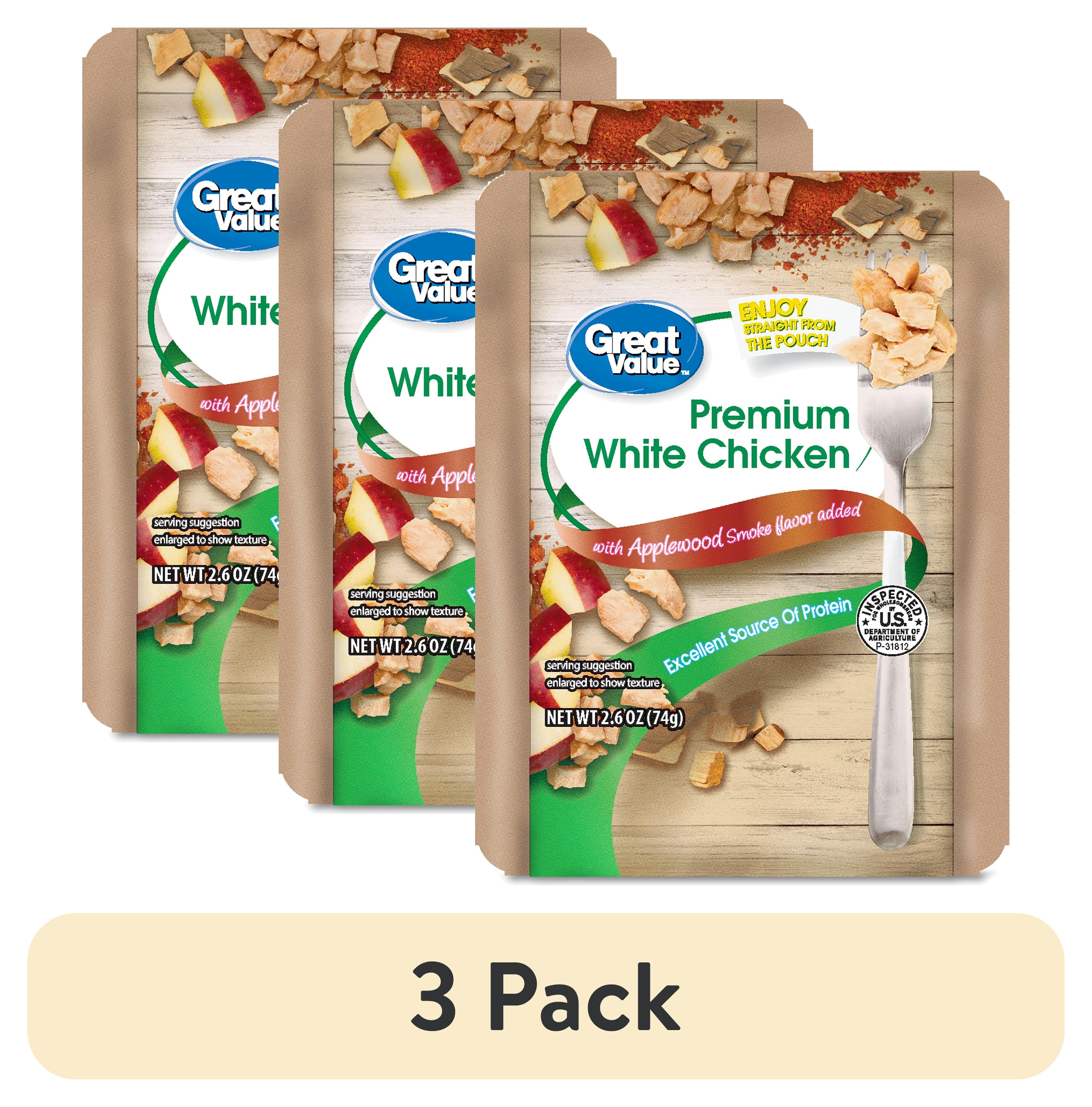 3 pack) Great Value Premium White Chicken, Applewood Smoke, 2.6 oz