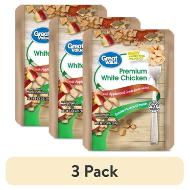 (3 pack) Great Value Premium White Chicken, Applewood Smoke, 2.6 oz Pouch