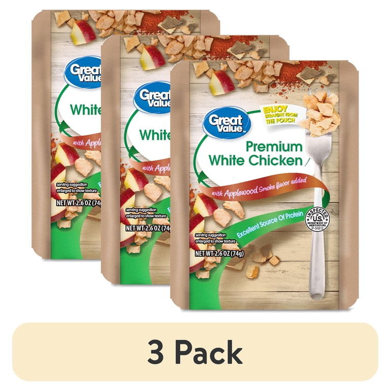 3 pack) Great Value Premium Applewood Smoked White Chicken Pouch