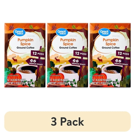 (3 pack) Great Value Pumpkin Spice Medium Roast Ground Coffee, 12 Count