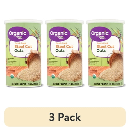 (3 pack) Great Value Organic Quick Cook Steel Cut Oats, 24 oz